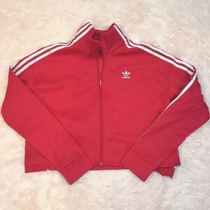Raspberry color Adidas 3 stripe crop front zip jacket Size S oversized
